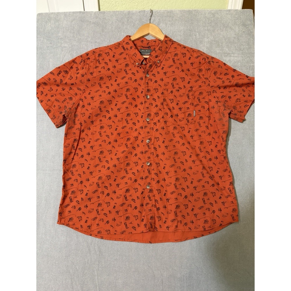 Eddie Bauer Fishing Shirt Mens 2XL Orange Classic Fit